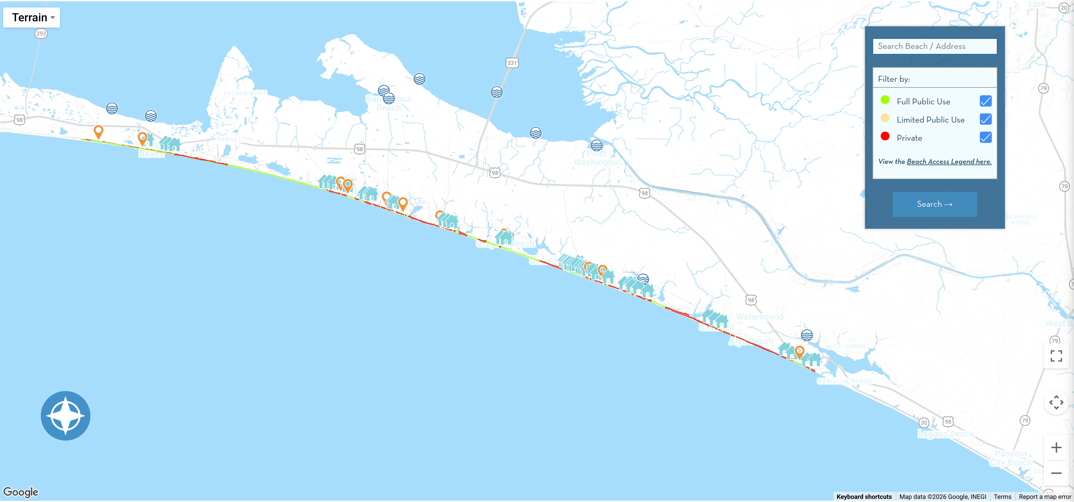 Visit South Walton beach and bay access map